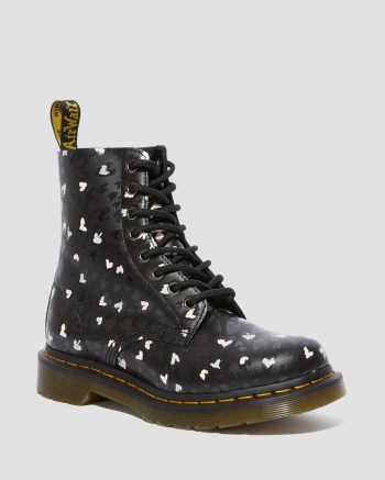 Dr Martens 1460 Pascal Leather Wild Heart Printed Šnurovacie Čižmy Damske Čierne | 6034-ZYLKR